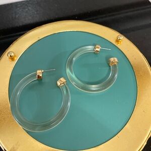 Clear Hoop Earrings with Gold Accents
